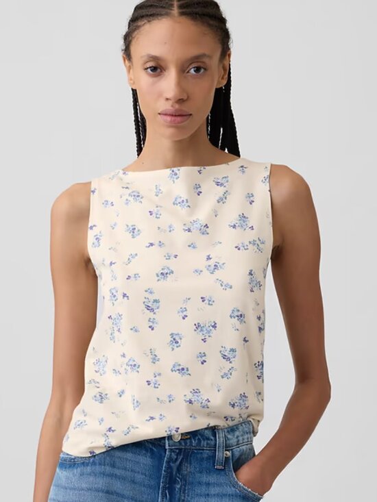 GAP Tops - GAP Boatneck Tank Top Light Blue Floral
